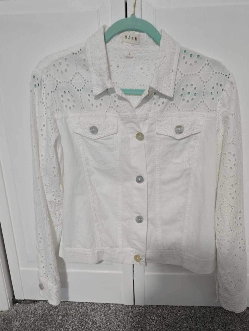Dash White Eyelet Cutout Denim Jacket